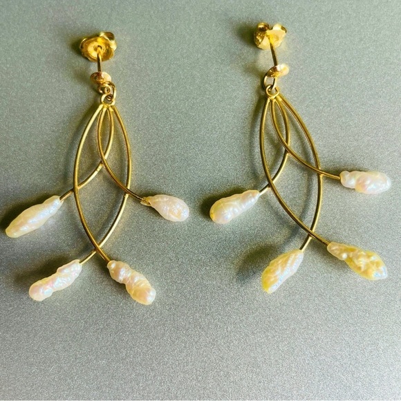 14k Gold Fresh Water Pearl Vintage Chandelier Earrings
